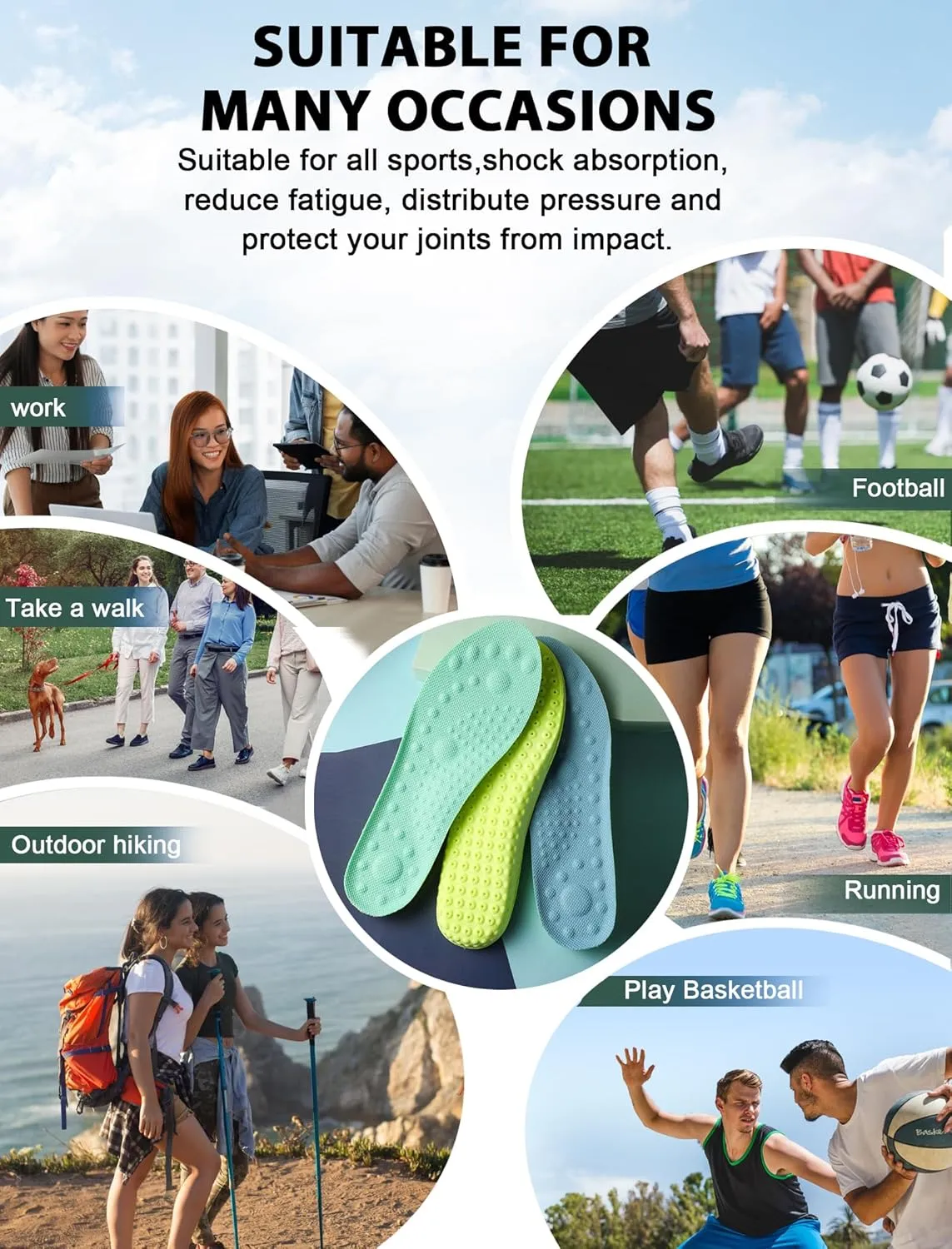 4D Cloud Soles Insoles for Men and Women,Soft Shock Absorption Massage Insoles -Comfort Sports Shoe Inserts Arch Support Insoles, Work Boot Shoe Insole (Blue, M Men 8~9 /Women 9.5)
