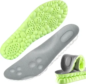 4D Cloud Soles Insoles Memory Foam Sport Women and Kids Shock Absorption Insole Shoe Sole Inserts Foot Pain Relief Arch Support Work Boot Insole (Green, X Men 10~10.5 /Women 11.5(10.8 in))