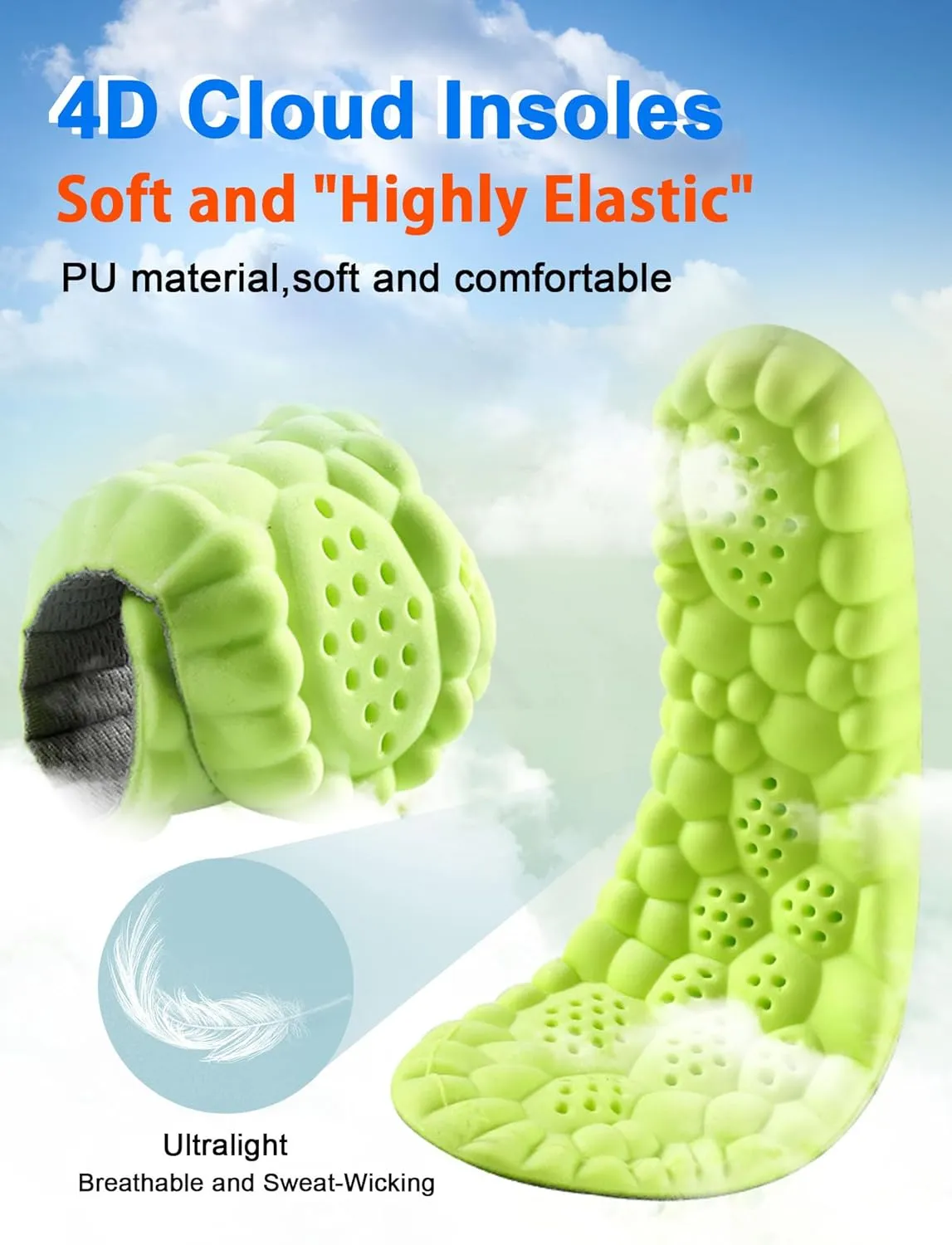 4D Cloud Soles Kids Insoles - Children's Plantar Fasciitis Memory Foam Shoe Inserts- Arch Support Comfort Shoe Sole Insert for Sneakers (Black, Little Kid US 13-13.5 (7 1/2-7 5/8)=7.67in)