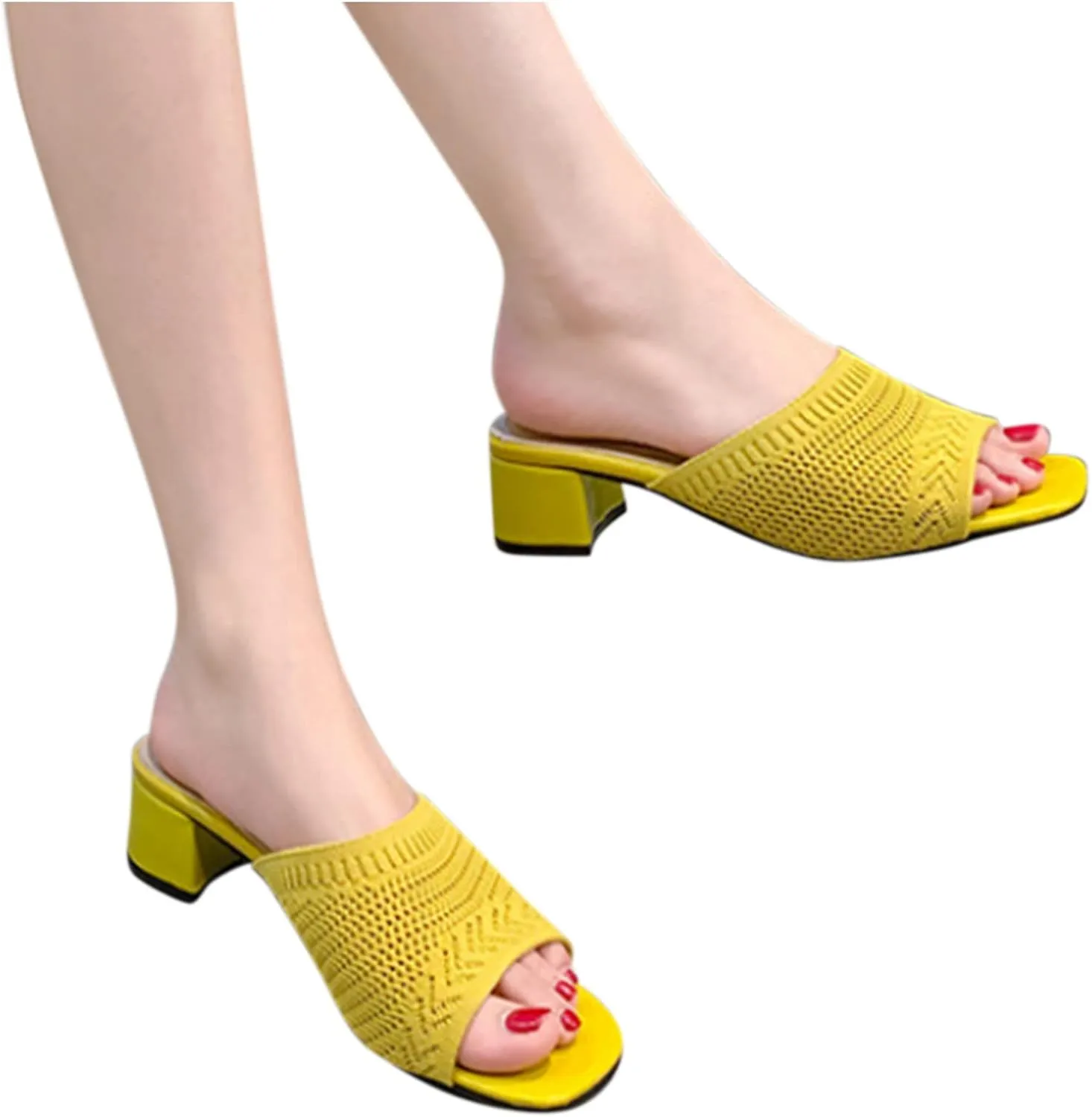 50S Low Heels Mules Crochet Slip On Chunky Sandals Outdoor Open Toe