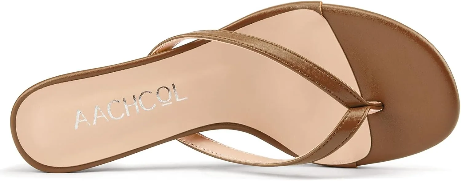 Aachcol Womens Open Toe Flip Flops Stiletto Backless Slippers Slip on Kitten Heel Thong Sandals Slides Party Dress Mules 2.6 Inches Heels