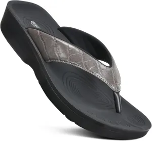AEROTHOTIC Arch Support Flip Flops for women Stylish Cushioned Padded Straps with Soft Toe Post Slip on Footwear Dressy Travel Recovery Outdoor Comfortable Walking Women Sandals