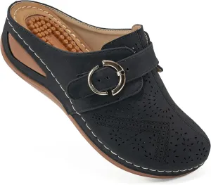 Alicegana Mules for Women Comfort Closed Toe Sandals Summer Slip on Wedge with Adjustable Hook Loop