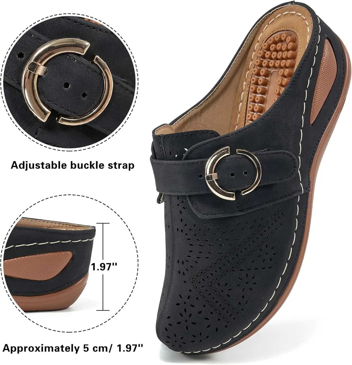 Alicegana Mules for Women Comfort Closed Toe Sandals Summer Slip on Wedge with Adjustable Hook Loop