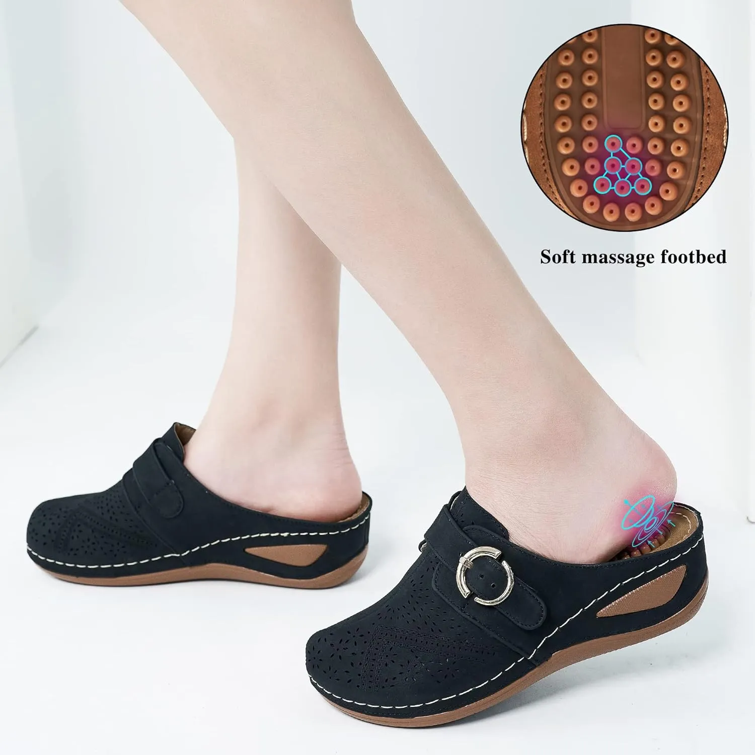Alicegana Mules for Women Comfort Closed Toe Sandals Summer Slip on Wedge with Adjustable Hook Loop