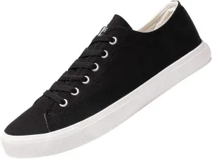 All Sneakers for Men and Women, Low Top Casual Canvas Retro Tennis Shoes, Skateboard Grip Sole Canvas Sneaker Shoes, Comfortable True to Size Footwear - (Black, White)