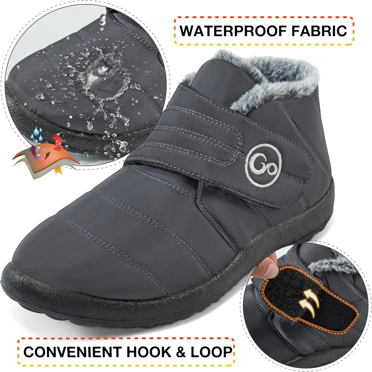 Almusen Womens Winter Snow Boots: Comfortable Warm Fur Lined Women Ankle Booties Waterproof Non Slip Hook Loop Lightweight Outdoor Short Boots