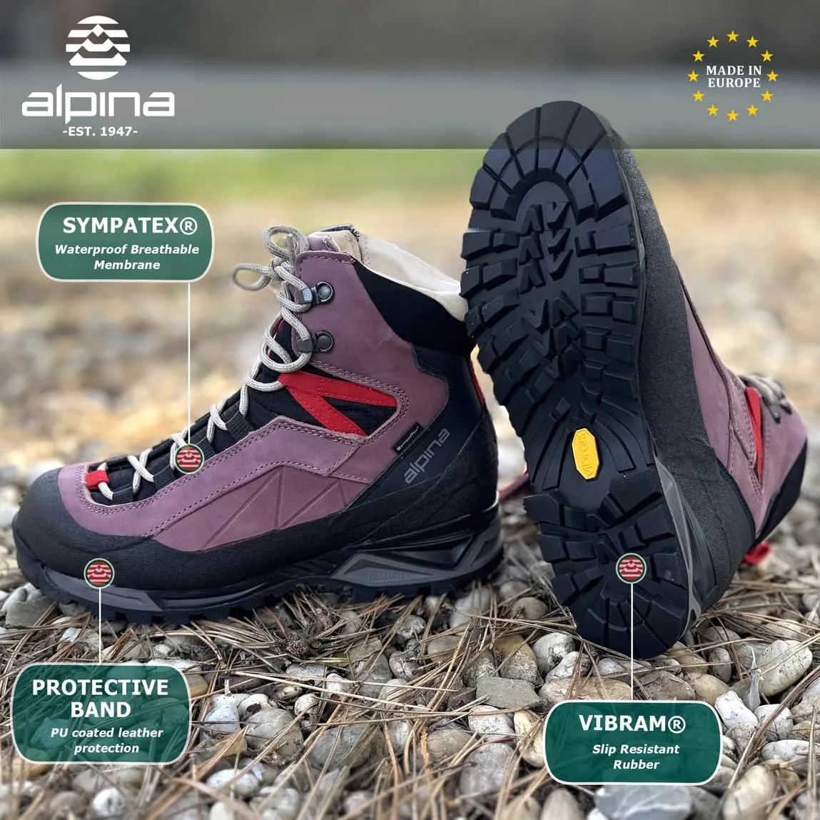 Alpina CARABINER - Made in Europe - Men's | Women's Mountaineering Boots - Waterproof - Sympatex Brathable Membrane - Vibram - Textile & Synthetic or Leather Upper