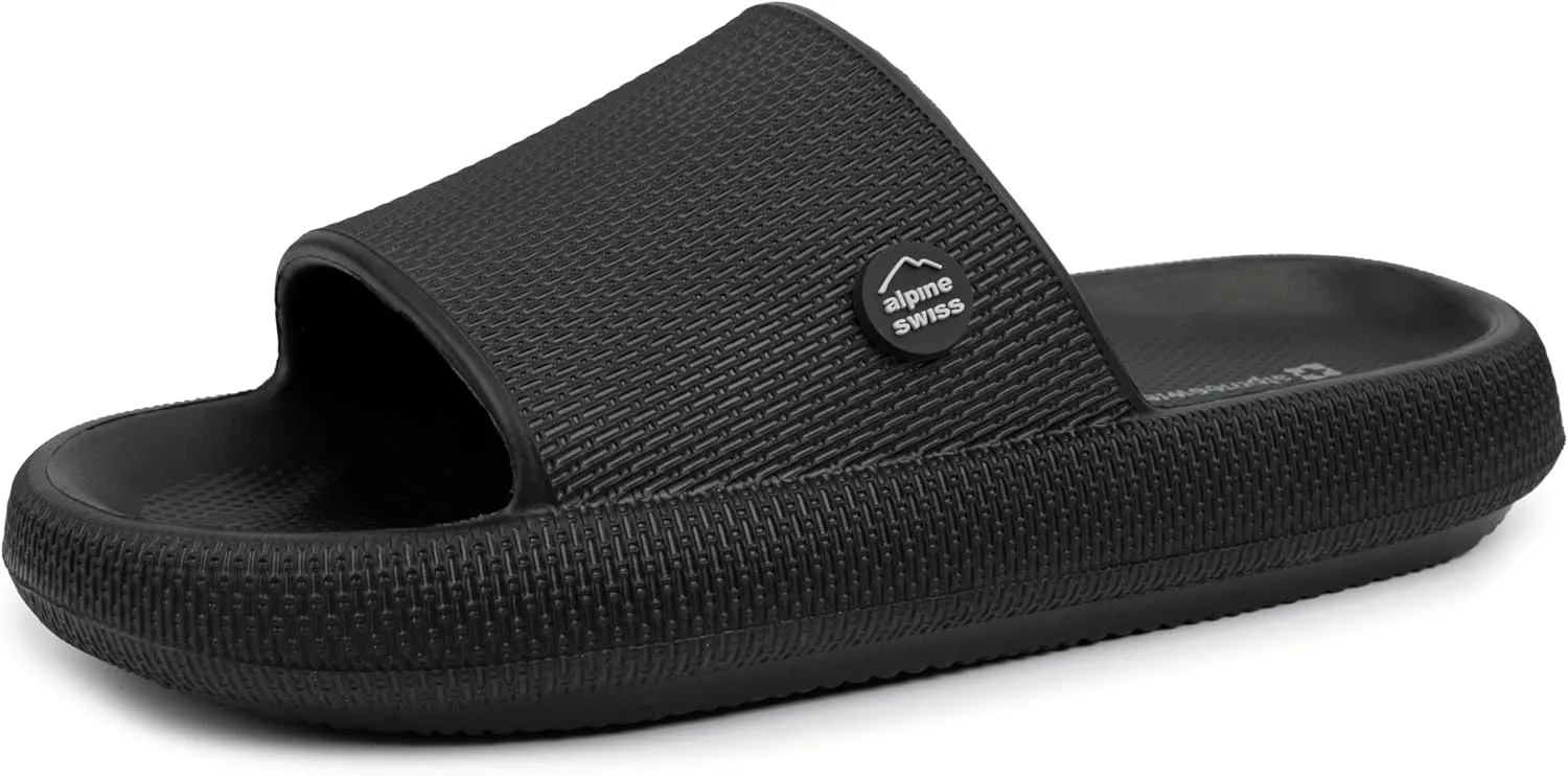 Alpine Swiss Omar Mens Slides Pillow Slippers for Men Ultra Cushioned Cloud Slides Waterproof Lightweight Sandals Quick Drying Non Slip Shower Shoes