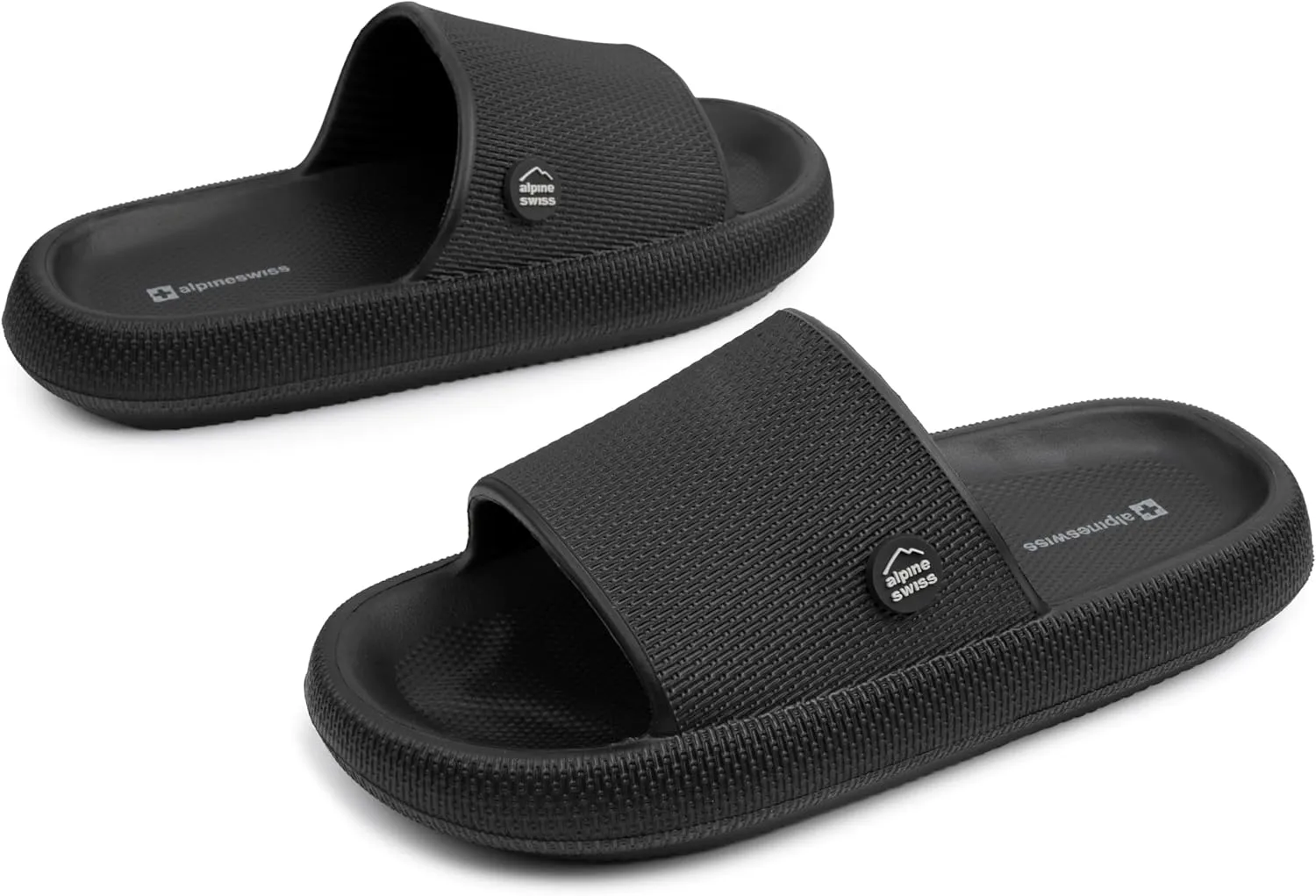 Alpine Swiss Omar Mens Slides Pillow Slippers for Men Ultra Cushioned Cloud Slides Waterproof Lightweight Sandals Quick Drying Non Slip Shower Shoes