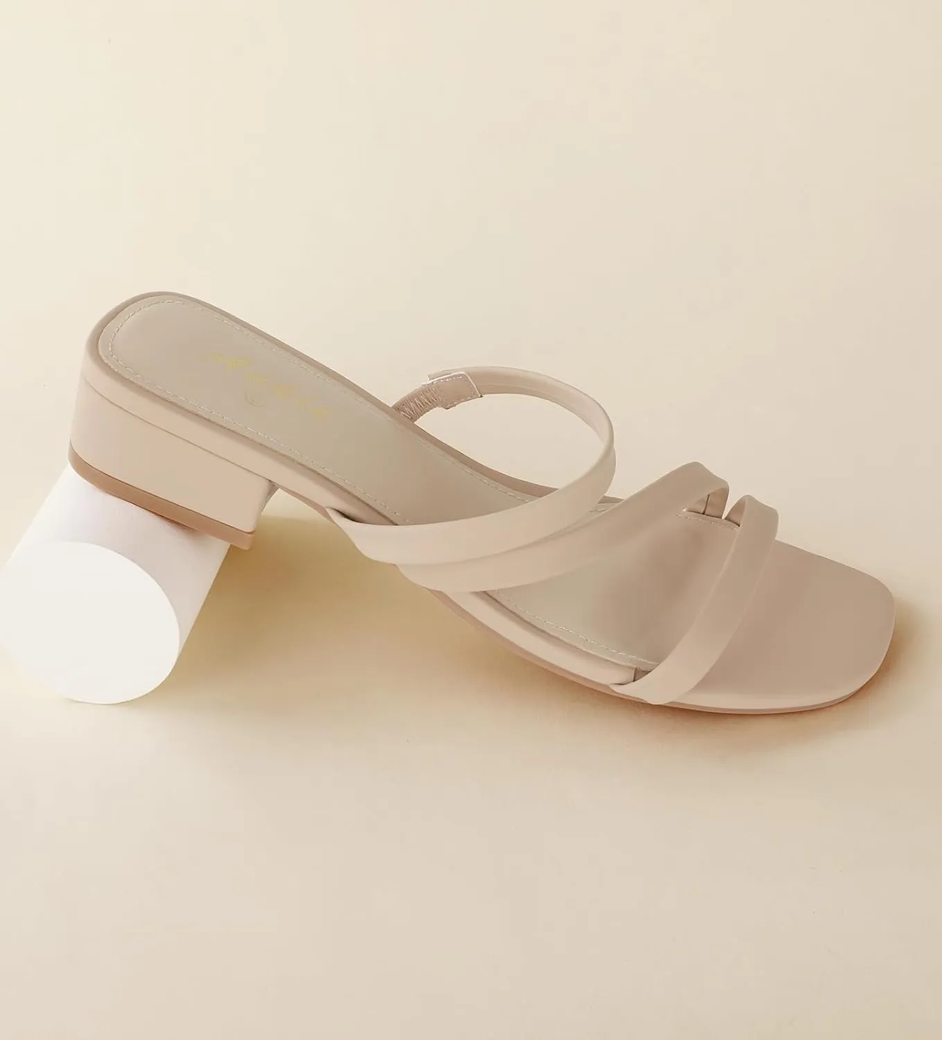 Ankis Black Nude White Strappy Heels Women 1 Inch Low Chunky Block Heel Heeled Sandals Square Open Toe Slip On Slides Mules