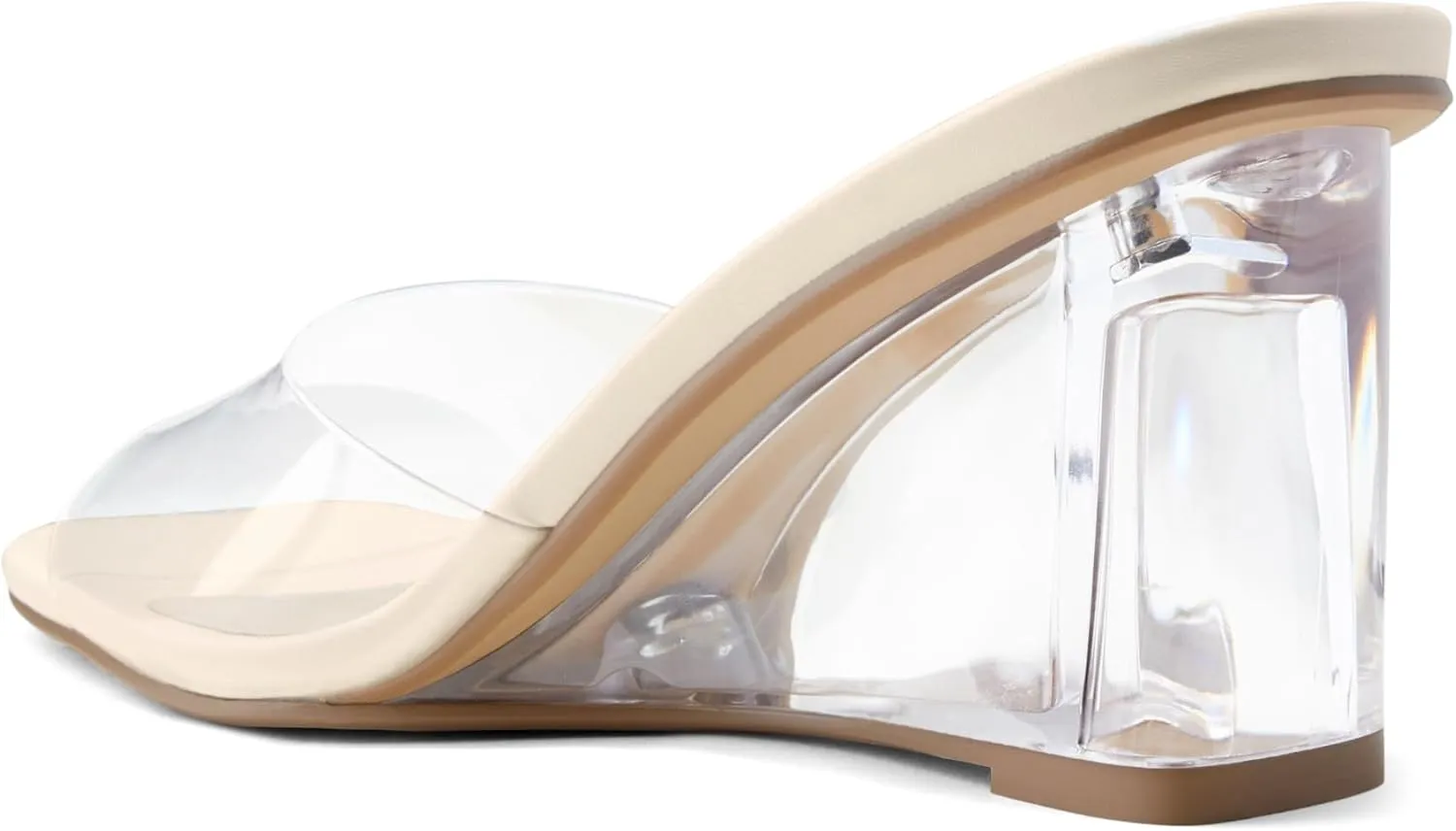 Arromic Women's Clear Wedge Heels Sandals Square Toe Slip On Heeled Sexy Transparent Low Summer Dress Evening Party Wedding Prom Slides Mules Slippers Shoes