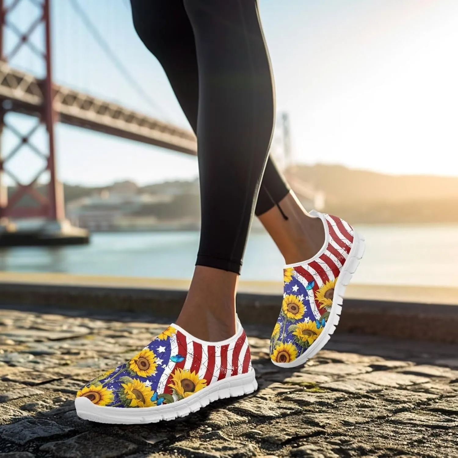 Art Pattern Walking Shoes for Women Slip On Casual Mesh Loafers Lightweight Comfort Ladies Fashion Sneaker for Outdoors Black US Size 5.5-11.5
