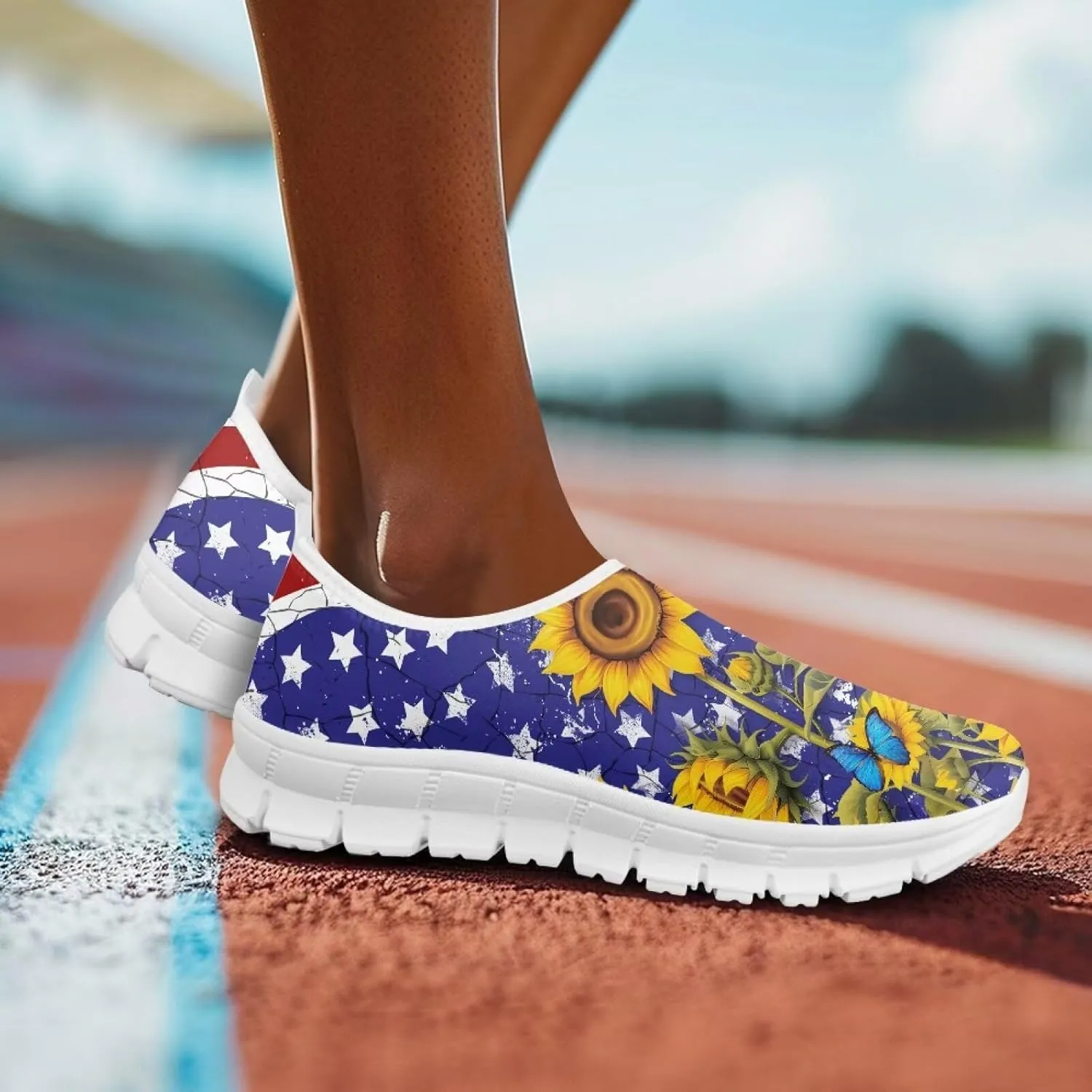 Art Pattern Walking Shoes for Women Slip On Casual Mesh Loafers Lightweight Comfort Ladies Fashion Sneaker for Outdoors Black US Size 5.5-11.5