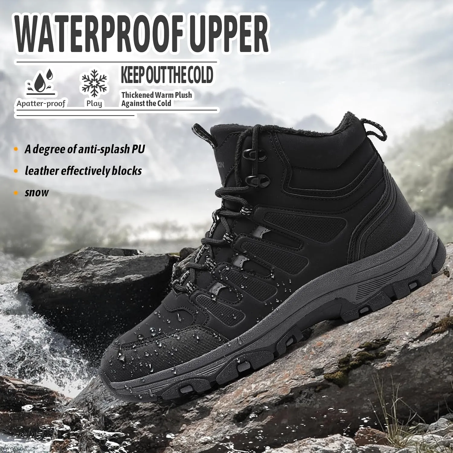 ASHION Mens Snow Boots Barefoot Winter Shoes Hiking Footwear Fur Lined Warm Ankle Boots Zero Drop Sole Comfortable Outdoor Walking Shoes Booties