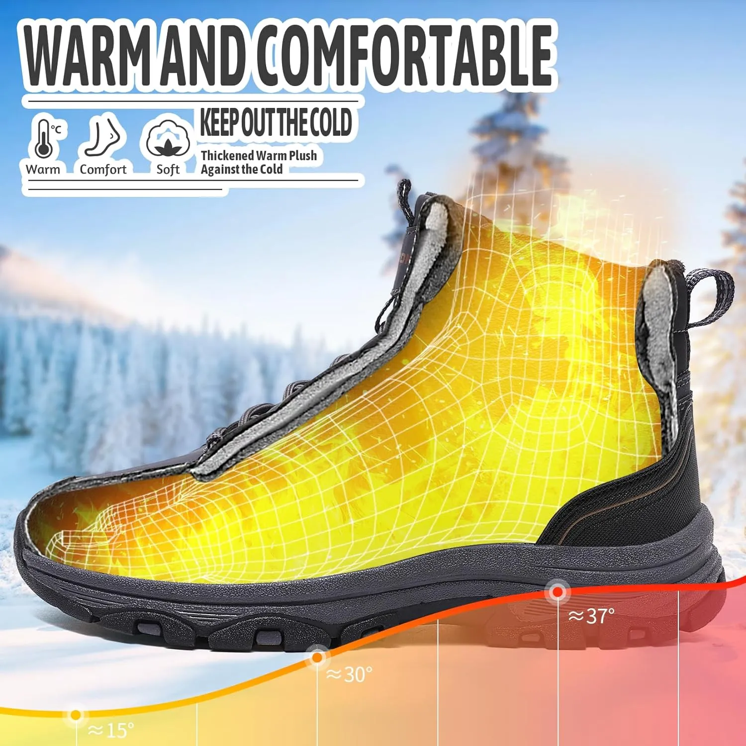 ASHION Mens Snow Boots Barefoot Winter Shoes Hiking Footwear Fur Lined Warm Ankle Boots Zero Drop Sole Comfortable Outdoor Walking Shoes Booties