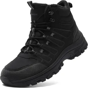 ASHION Mens Snow Boots Barefoot Winter Shoes Hiking Footwear Fur Lined Warm Ankle Boots Zero Drop Sole Comfortable Outdoor Walking Shoes Booties