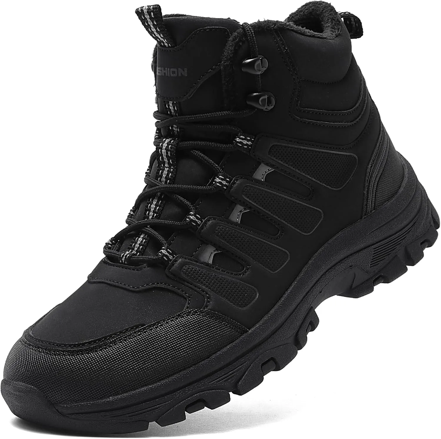 ASHION Mens Snow Boots Barefoot Winter Shoes Hiking Footwear Fur Lined Warm Ankle Boots Zero Drop Sole Comfortable Outdoor Walking Shoes Booties
