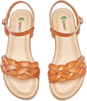 Ataiwee Women's Slide Flat Sandals - Comfortable Slip On Plait Toe Thong Strappy Spring Summer Shoes.