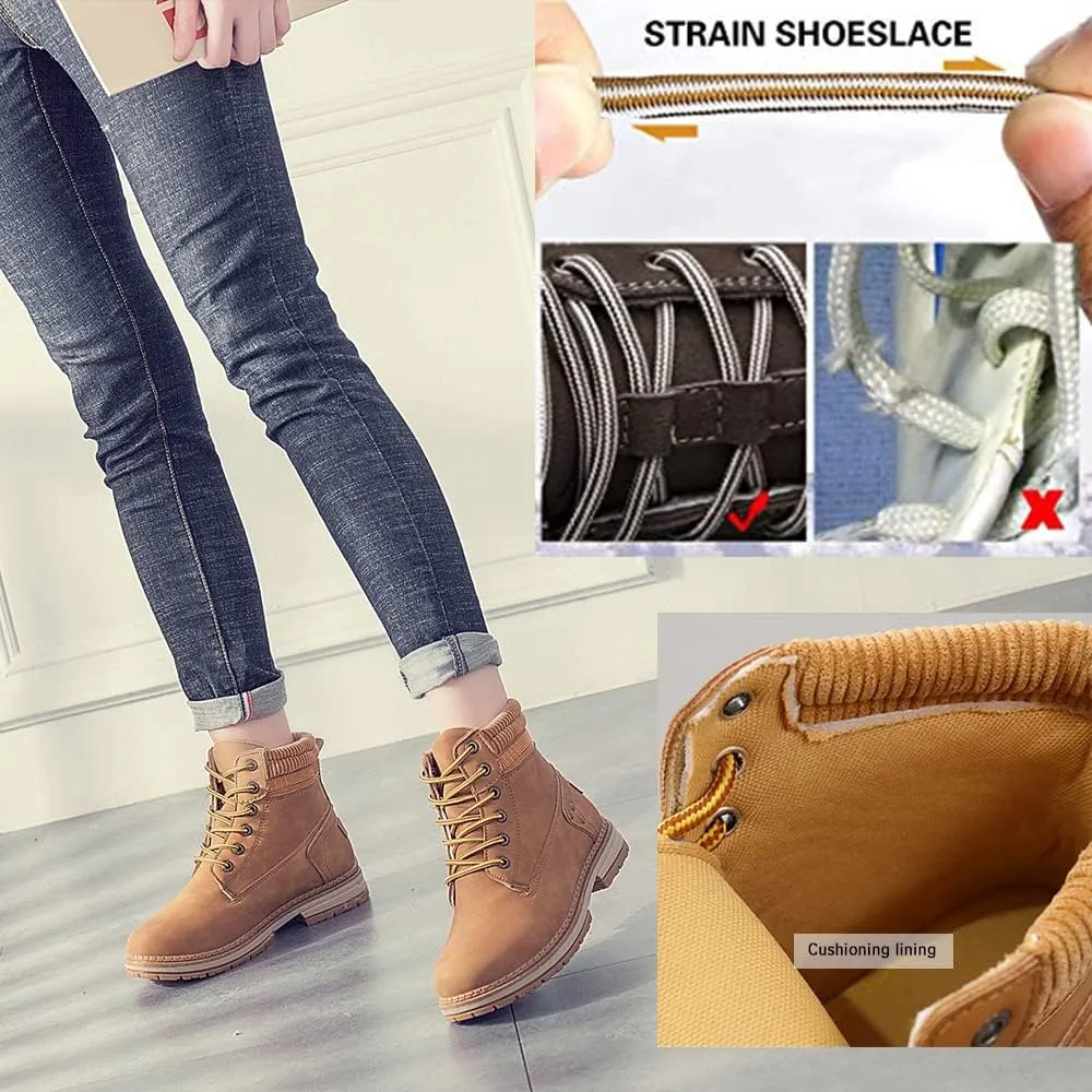 Athlefit Women's Work Waterproof Hiking Combat Boots Lace up Low Heel Booties Ankle Boots