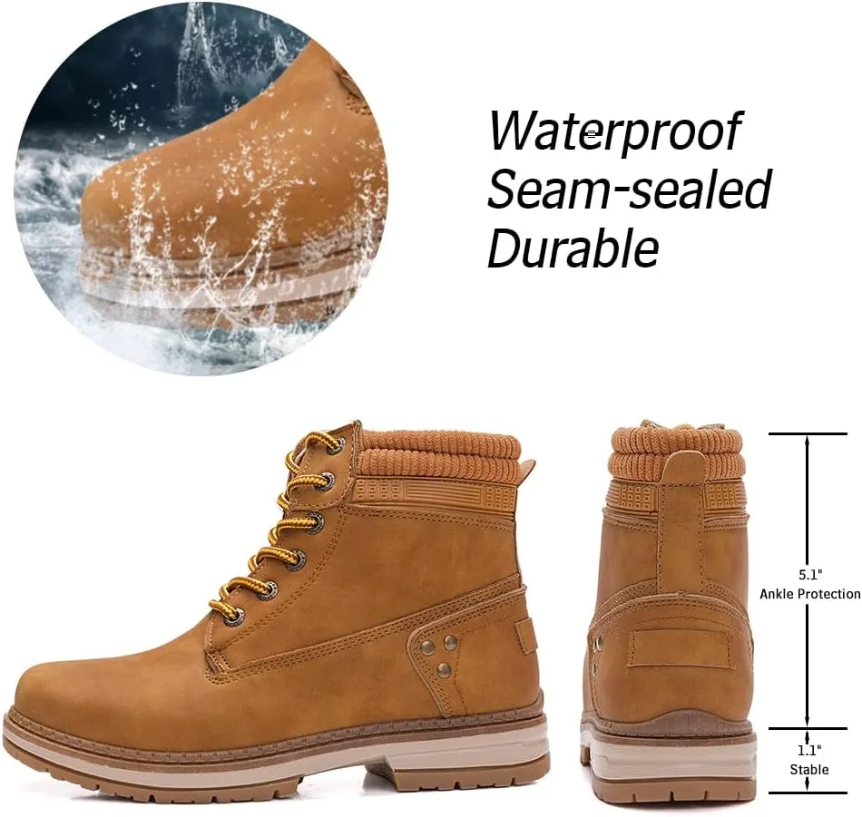 Athlefit Women's Work Waterproof Hiking Combat Boots Lace up Low Heel Booties Ankle Boots