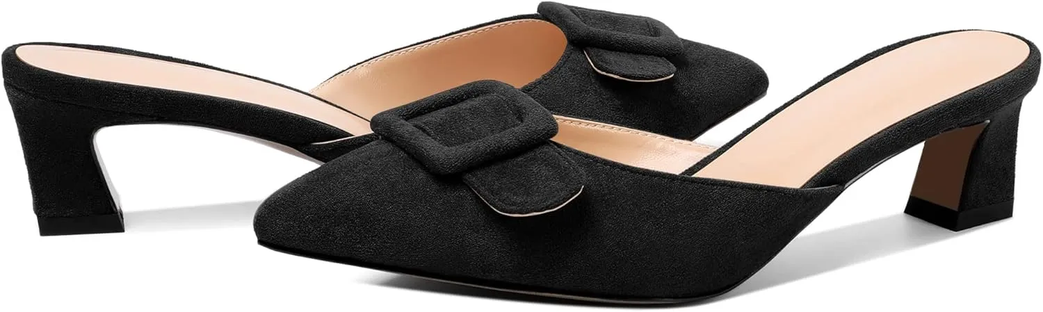 AUMOTE Women's Low Heel Mules Pointed Toe Kitten Heel Sandals Slip On Low Heeled Pump Solid Slippers for Dress Wedding Ladies Shoes 1.96 Inch