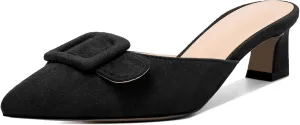 AUMOTE Women's Low Heel Mules Pointed Toe Kitten Heel Sandals Slip On Low Heeled Pump Solid Slippers for Dress Wedding Ladies Shoes 1.96 Inch