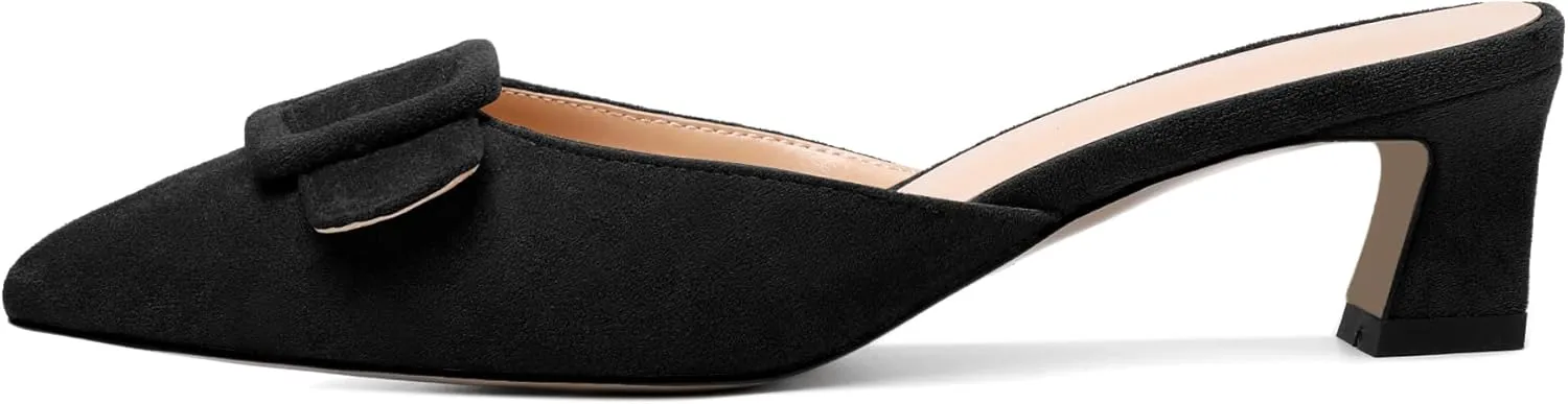 AUMOTE Women's Low Heel Mules Pointed Toe Kitten Heel Sandals Slip On Low Heeled Pump Solid Slippers for Dress Wedding Ladies Shoes 1.96 Inch