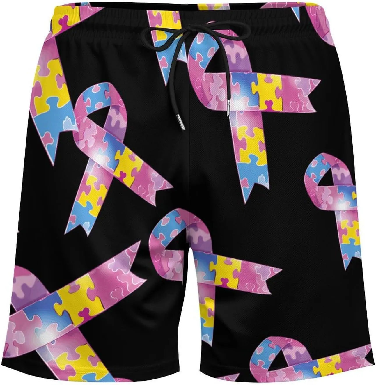 Autism Awareness Ribbons Men's Swim Trunks Quick Dry Board Shorts Swimwear Beach Shorts with Compression Liner