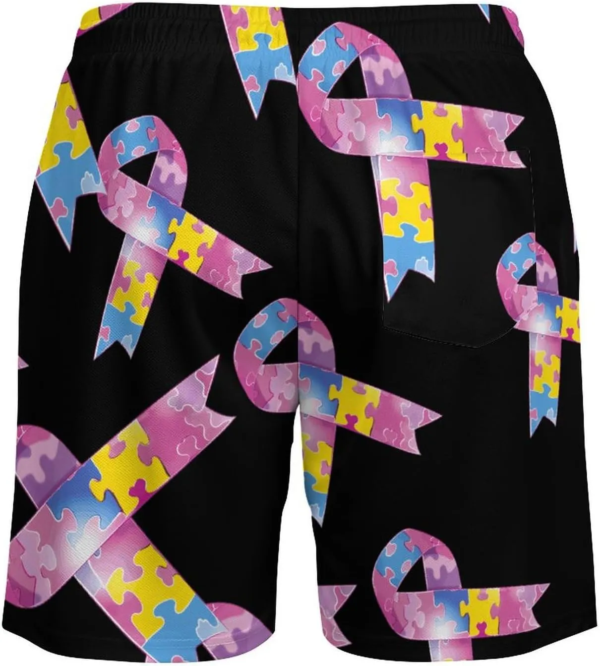Autism Awareness Ribbons Men's Swim Trunks Quick Dry Board Shorts Swimwear Beach Shorts with Compression Liner