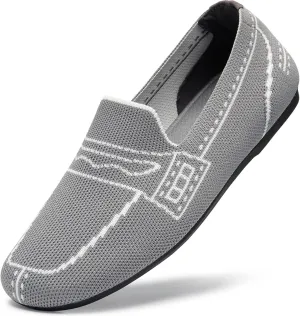 Bacia Wide Loafers for Women Knit Comfortable Business Casual Shoes Square Toe Dressy Flats