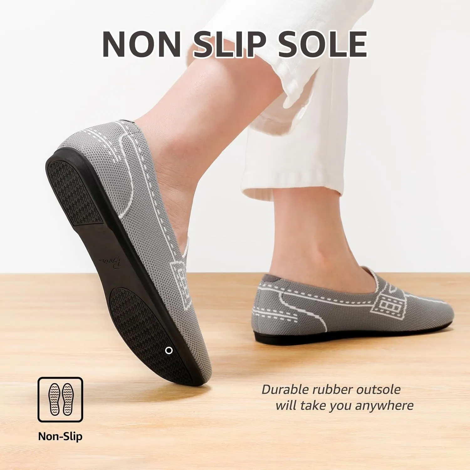 Bacia Wide Loafers for Women Knit Comfortable Business Casual Shoes Square Toe Dressy Flats
