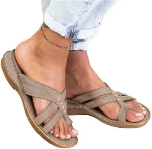 BBPM Sandals for Women Summer Bunion Correction Sandals Flip Flops Arch Support Sandals Comfy Slippers Big Toe Bone Flat Orthopedic Walking Shoes,Brass,EU37/US6