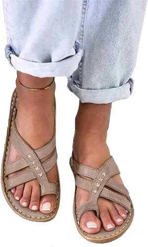 BBPM Sandals for Women Summer Bunion Correction Sandals Flip Flops for Women Arch Support Sandals Comfy Slippers for Big Toe Bone Correction Flat Sandals Orthopedic Shoes,Brass,EU39/US7.5