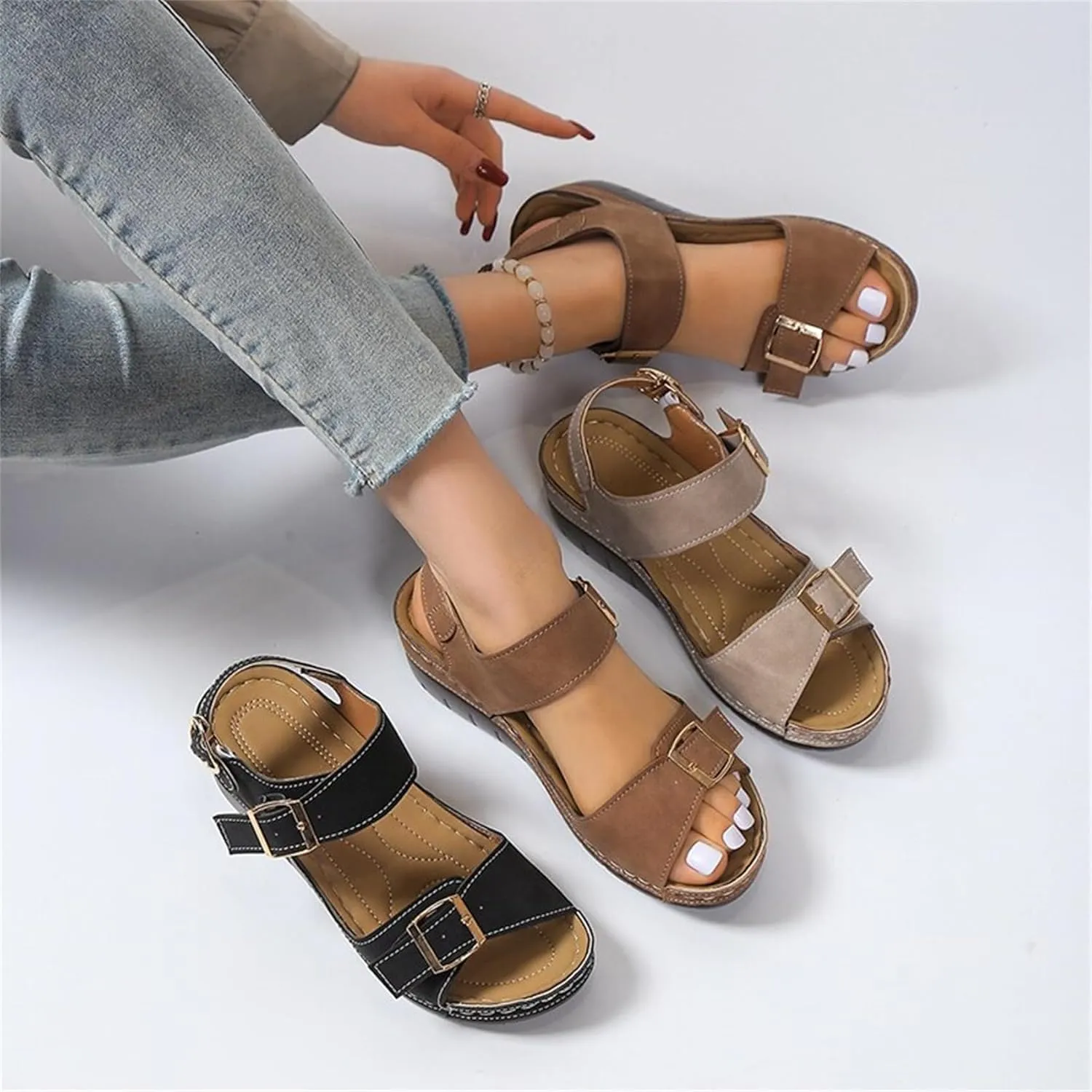 BBPM Womens Hiking Summer Sandals Orthopedic Shoes Comfort Elastic Slip-on Light Weight Slingback Casual Walking Sandals Women's Arch Support Sandals