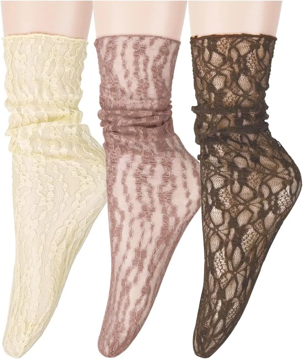 Benefeet Sheer Mesh Womens Girls Slouch Socks - See Through Transparent Loose Fancy Decorated Tulle Socks