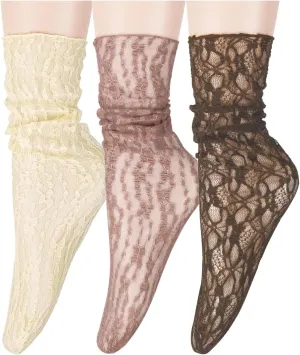 Benefeet Sheer Mesh Womens Girls Slouch Socks - See Through Transparent Loose Fancy Decorated Tulle Socks