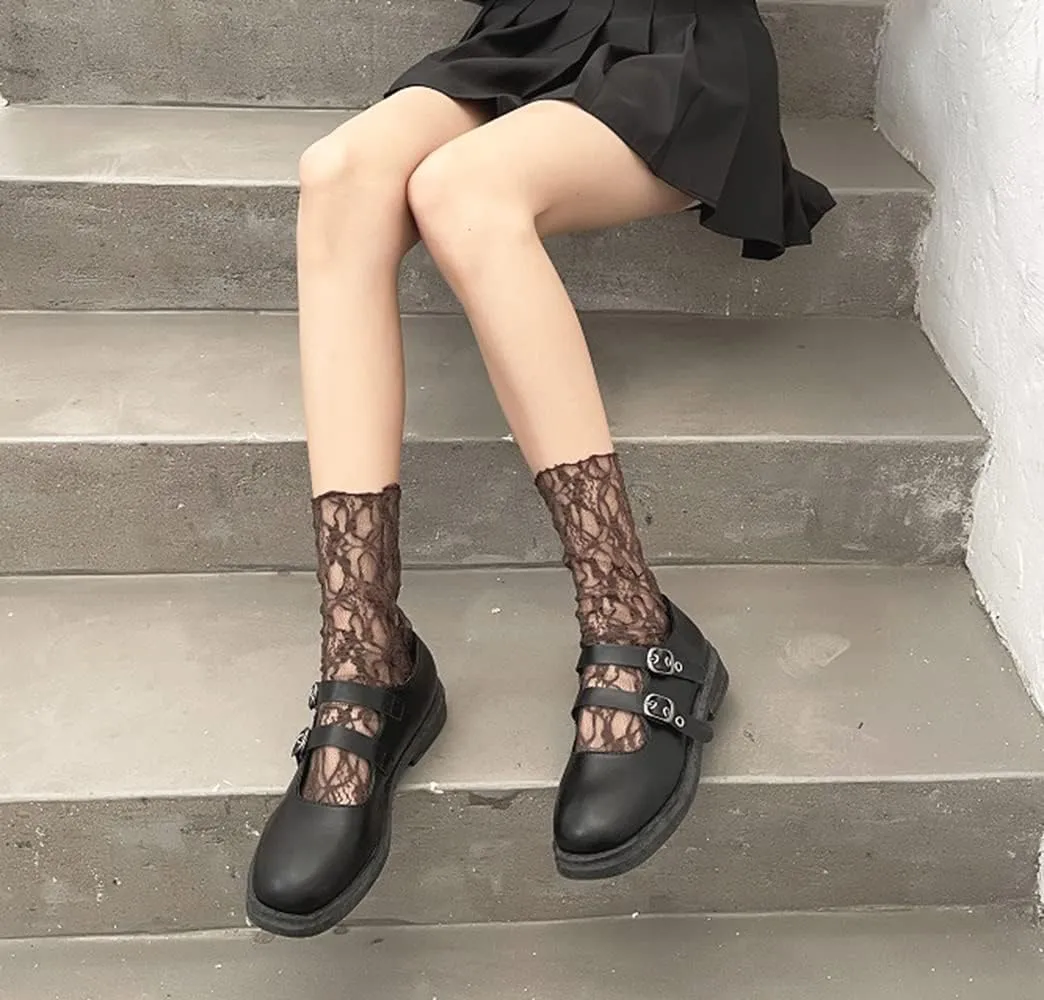 Benefeet Sheer Mesh Womens Girls Slouch Socks - See Through Transparent Loose Fancy Decorated Tulle Socks