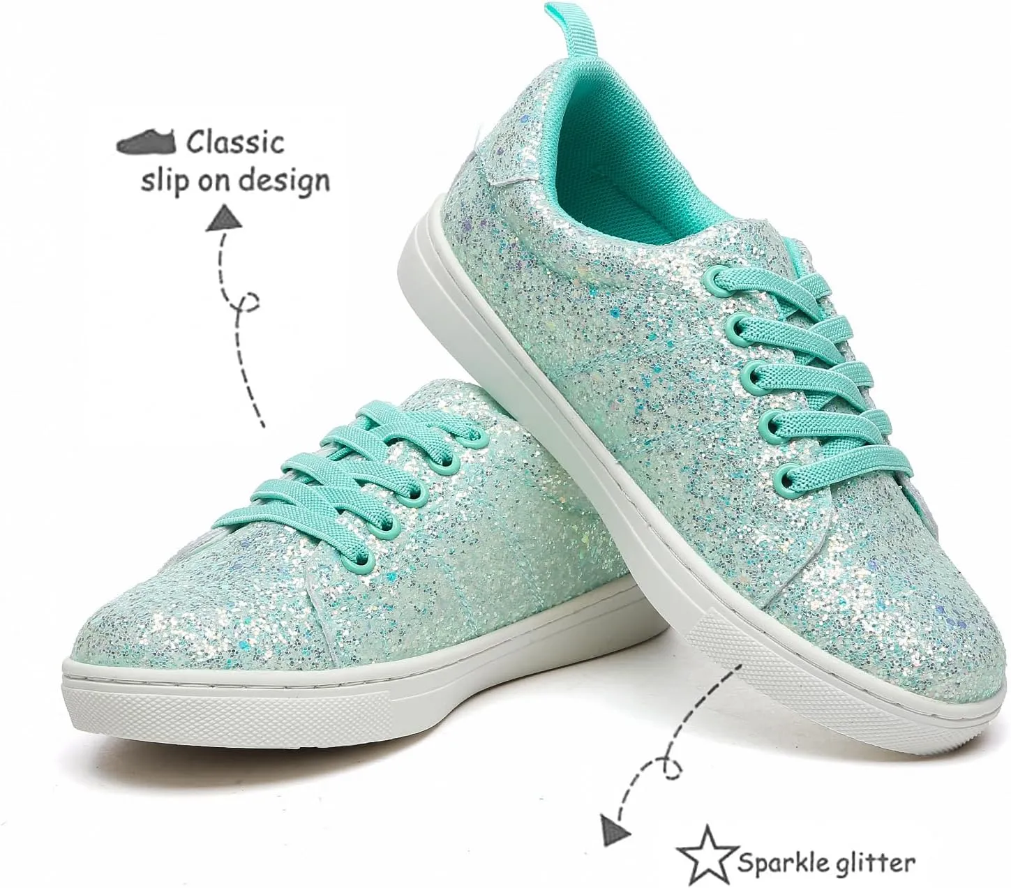 Bernal Girls & Boys Sparkle Glitter Sequin Sneakers Toddler/Little Kid/Big Kid Slip On School Low Top Walking Shoes Show Gift