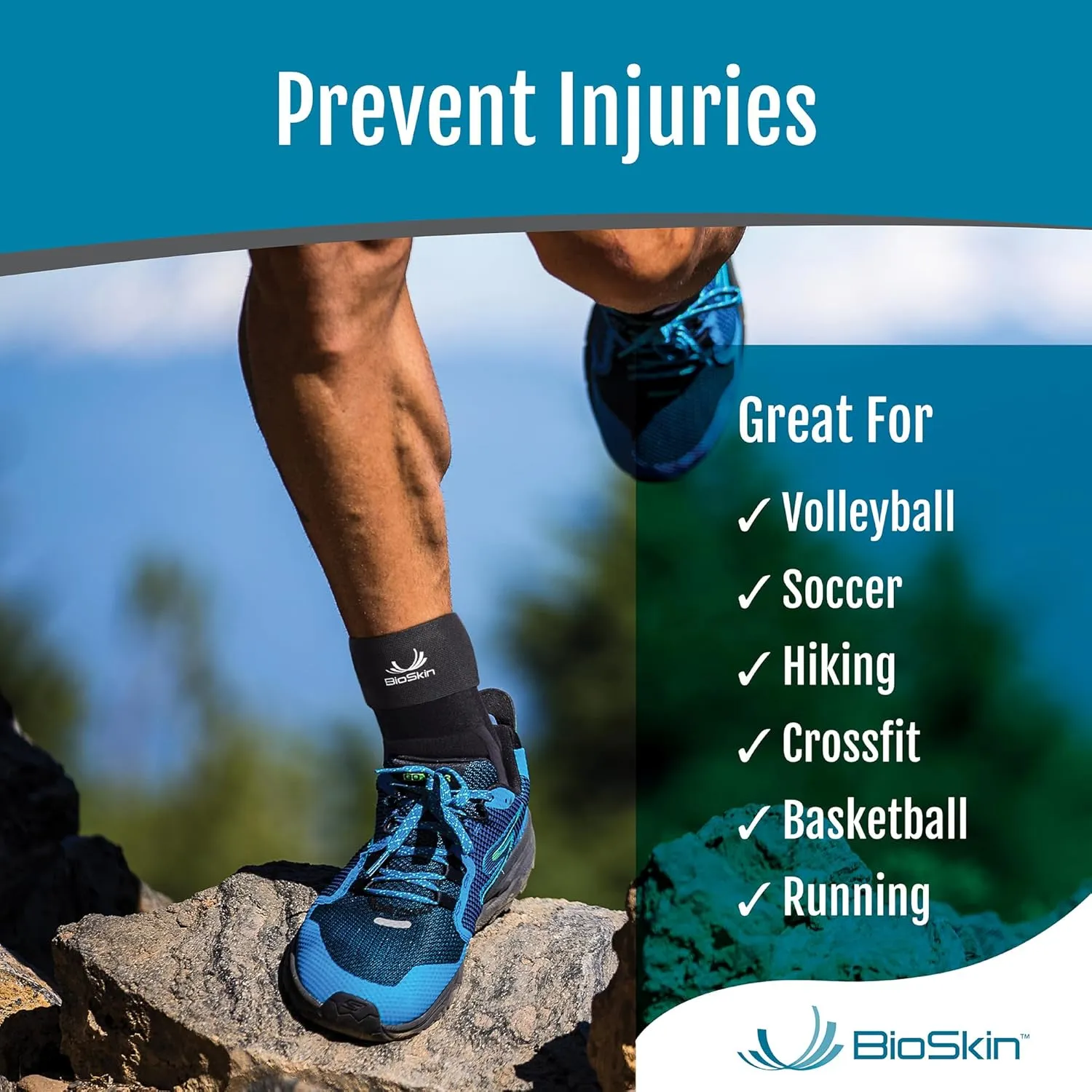 BioSkin TriLok Ankle Brace with Massage Ball - Ankle Brace for Women & Men, Sprained Ankle, Plantar Fasciitis Relief, Foot Arch Support, Peroneal Tendonitis Relief, & PTTD Support