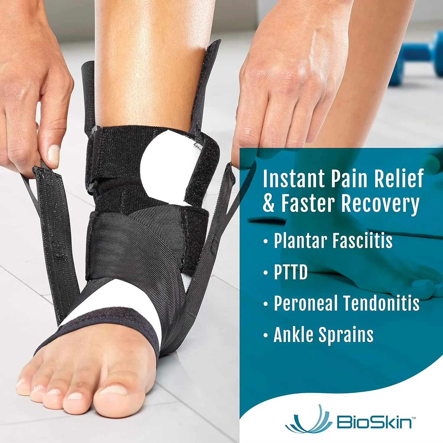 BioSkin TriLok Ankle Brace with Massage Ball - Ankle Brace for Women & Men, Sprained Ankle, Plantar Fasciitis Relief, Foot Arch Support, Peroneal Tendonitis Relief, & PTTD Support