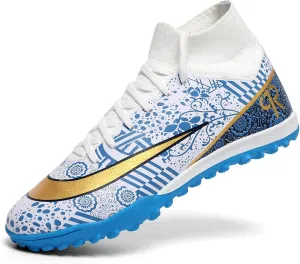 Boys Soccer Shoes Turf Youth Soccer Cleats Kids Spike TF High-Top Football Boots for Outdoor Training Club TF