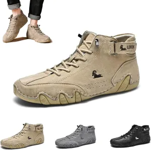 Braised Pork Italian Handmade Suede High Boots,Men's Soft Leather Casual Sneakers Non-Slip Breathable High Boots (US-10.5,Khaki)