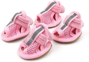 Breathable Mesh Dog Sandals for Summer, Puppy Paw Protectors, Outdoor Pet Sandals for Small Dogs Pink Size 5