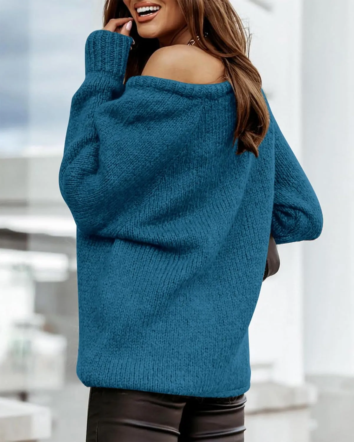 BTFBM Women Casual Long Sleeve Fall Sweaters Crew Neck Solid Color Soft Ribbed Knitted Oversized Pullover Loose Fit Jumper