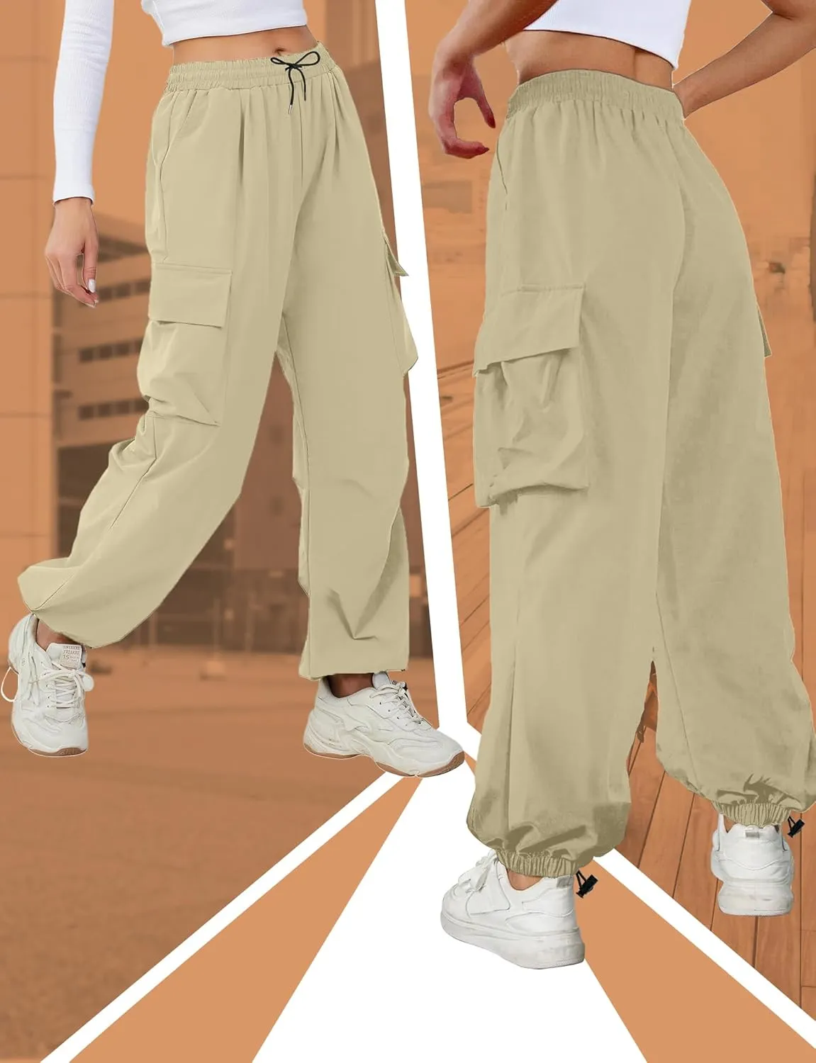 Buauty Womens Cargo Pants, Black Baggy Parachute Pants with Pockets Trendy Cargo Sweatpants Joggers for Women, Y2k Pants