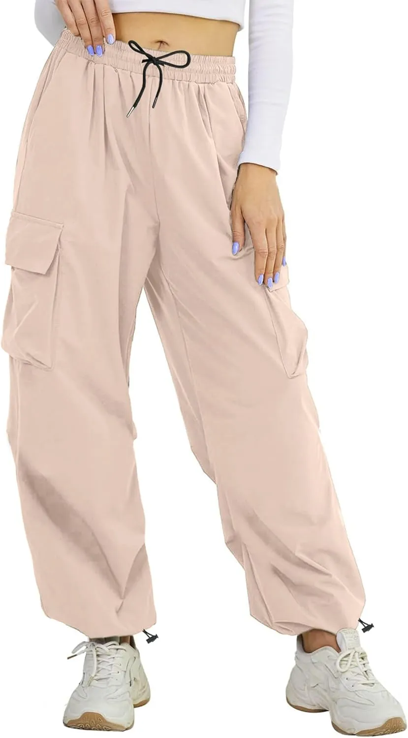 Buauty Womens Cargo Pants, Black Baggy Parachute Pants with Pockets Trendy Cargo Sweatpants Joggers for Women, Y2k Pants