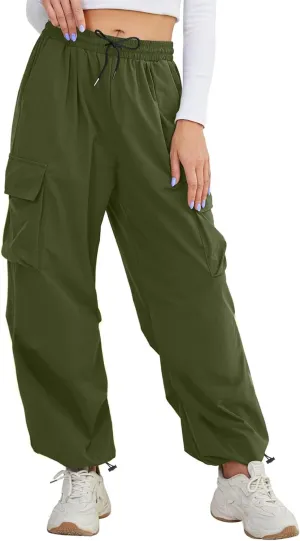Buauty Womens Cargo Pants, Black Baggy Parachute Pants with Pockets Trendy Cargo Sweatpants Joggers for Women, Y2k Pants