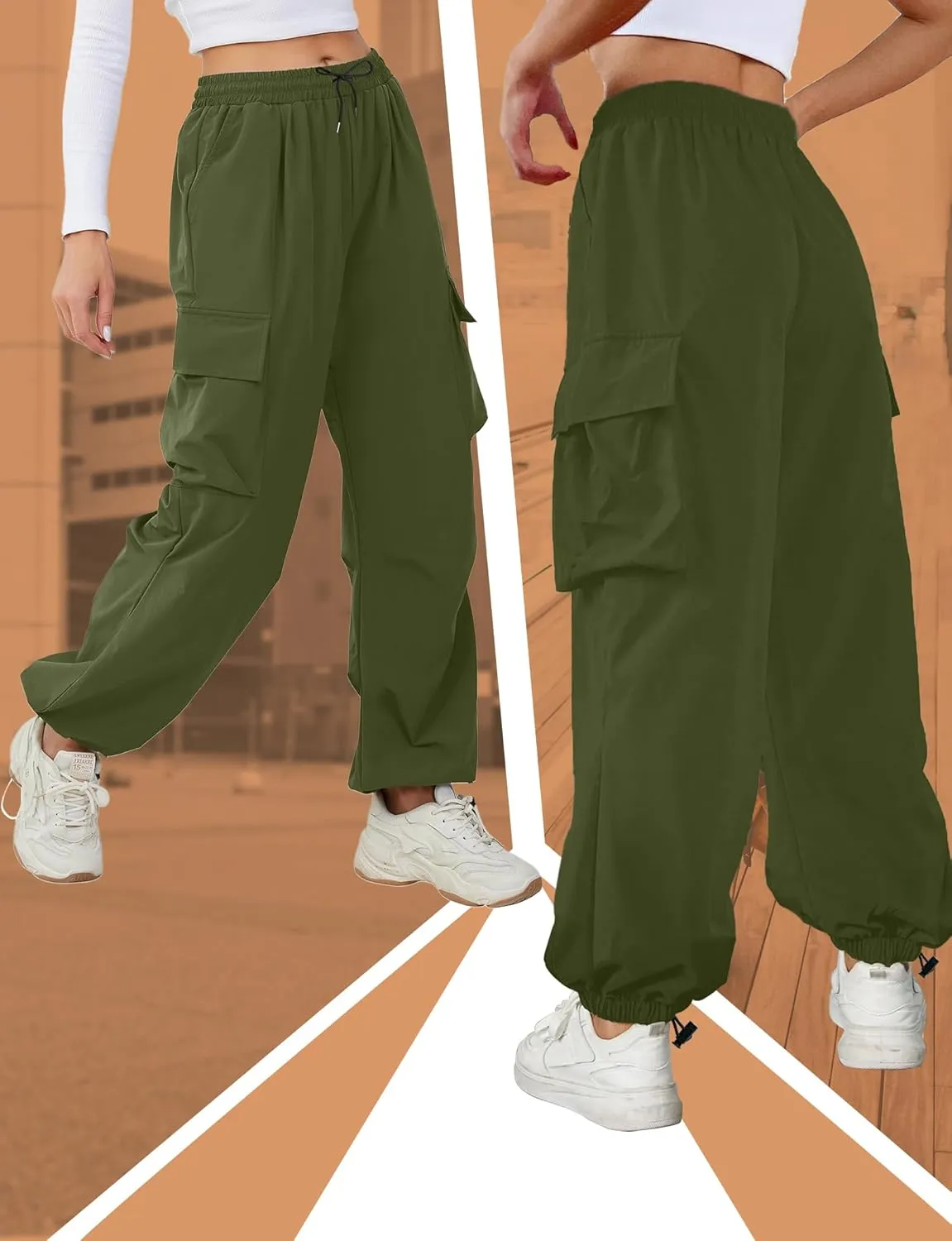 Buauty Womens Cargo Pants, Black Baggy Parachute Pants with Pockets Trendy Cargo Sweatpants Joggers for Women, Y2k Pants