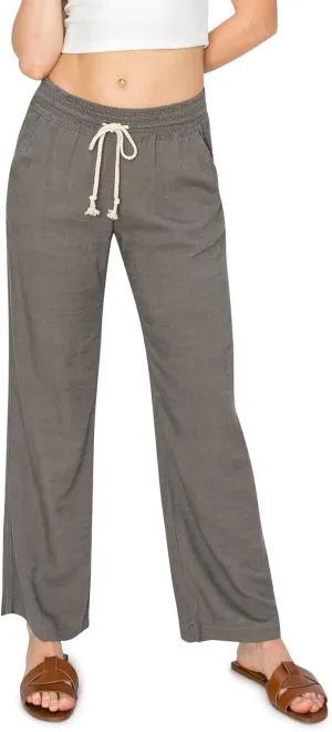 Cali1850 Women's Casual Relaxed Fit 29" Inseam Drawstring High Rise Smocked Linen Pants for Lounge and Beach Wear